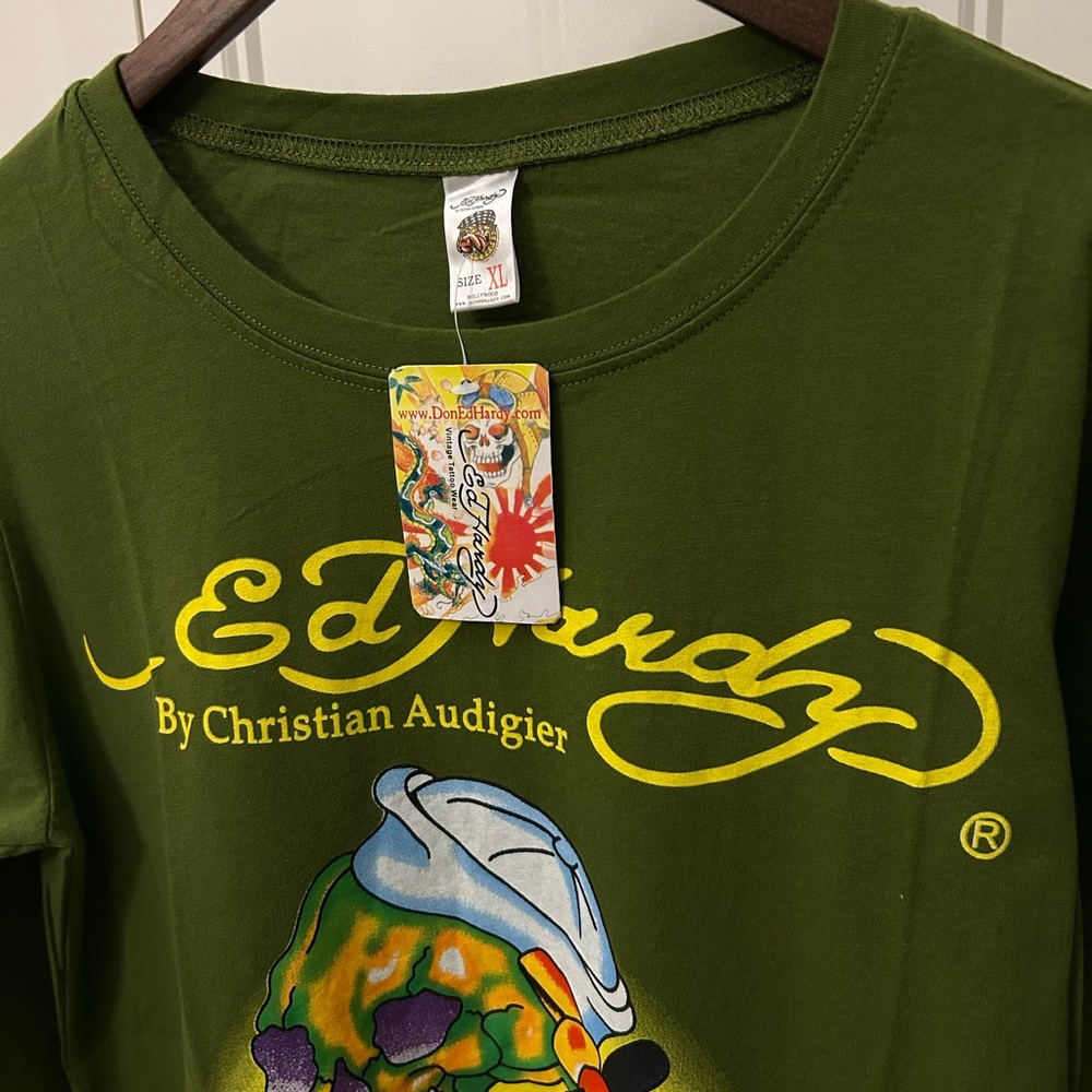 Ed Hardy Christian Audigier Olive Graphic long sleeve. 100% cotton